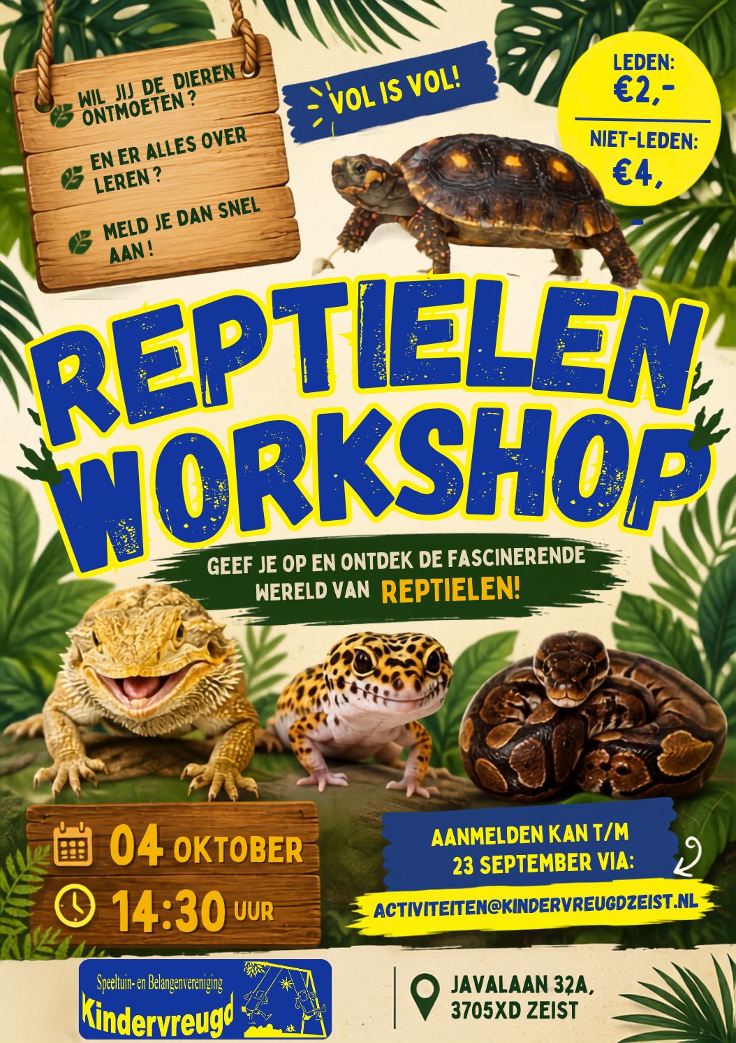 Reptielenworkshop zondag 4 oktober